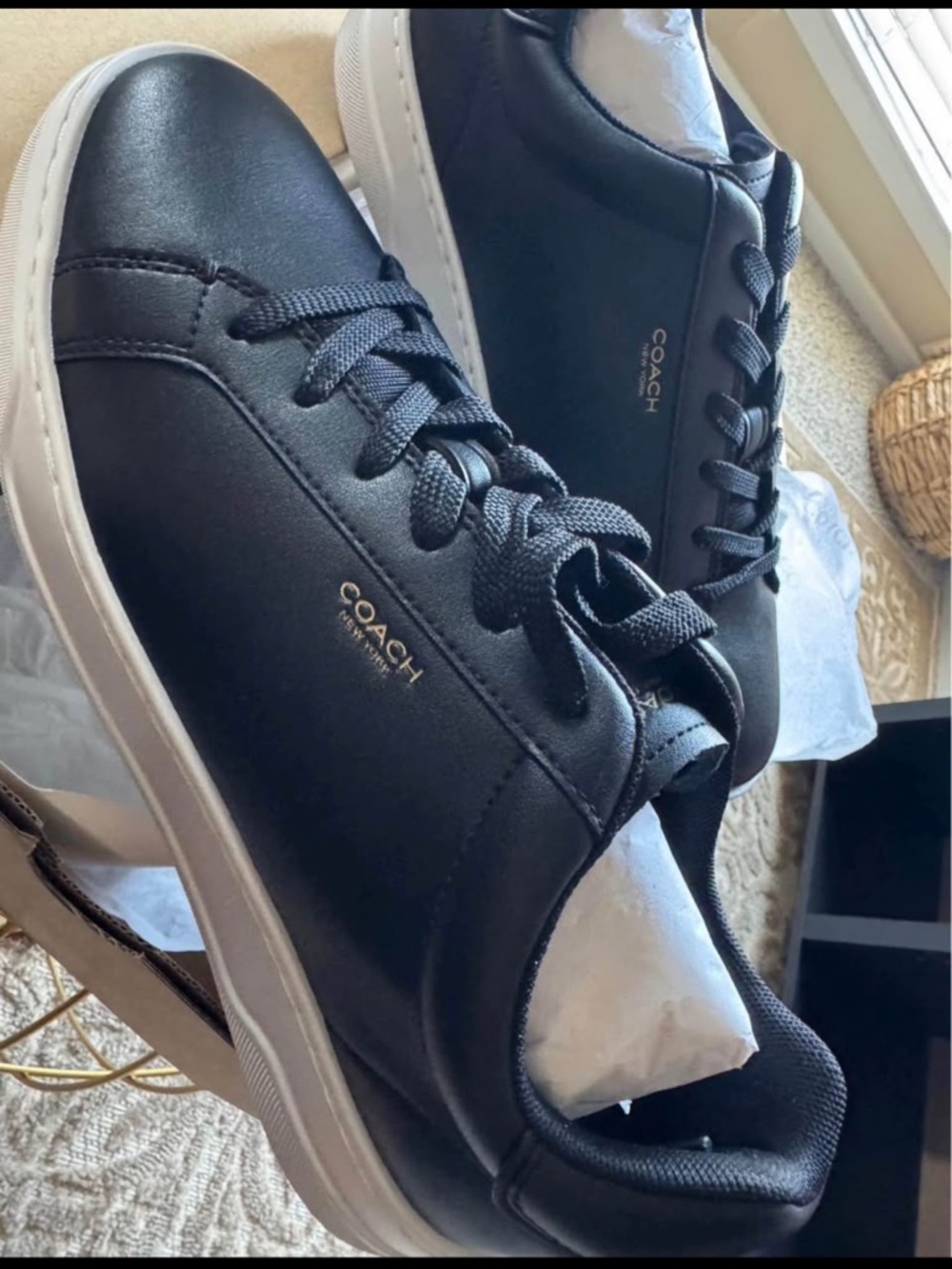 COACH Black Leather Low-Top Sneakers with White Sole